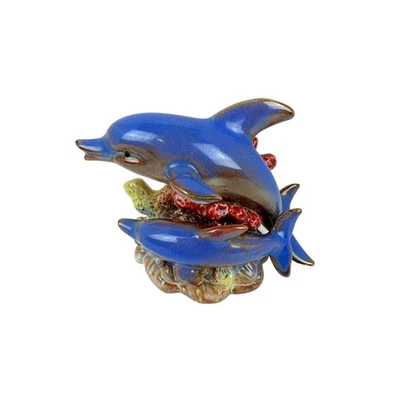 Figura De Colección Delfines Nadando Coral Cerámica Esmaltada Azul Foto 1 de 4