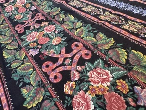 Vintage Baumwolle Quilt Stoff Streifen Floral auf Schwarz Victorian Springs Ind. 1 YD - Bild 1 von 11