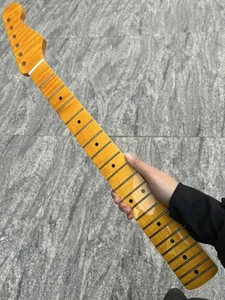 Stainless steel 21Frets Yellow Gloss DIY Flame Maple Electric guitar Neck - Picture 1 of 8