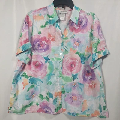 Alfred Dunner Petites Womens PX Button Up Blouse Shirt Cotton Blend Floral NWOT - Image 1 of 4