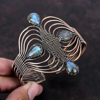 Gift For Women Jewelry Wire Wrapped Adjustable Bangle Copper Labradorite - Image 1 of 4