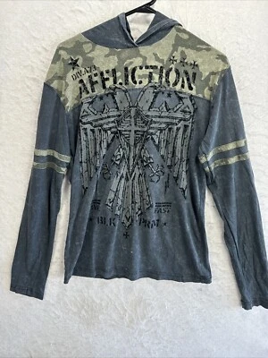 Sudadera con Capucha Affliction Ligera Para Hombre Mediana Negra Gráfica Camuflada Eagles Cross Foto 1 de 4