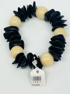 Vintage Tan  Black Beaded Expansion Stretch marked Ecuador - Picture 1 of 7