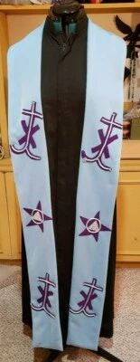 CLERGY STOLE LITURGICAL VESTMENT BLUE W/ANCHORS & STARS - Image 1 of 4