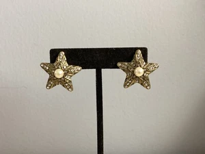 AUTHENTIC SIGNED HEIDI DAUS PEARL CLEAR CRYSTAL STAR EARRINGS MUST SEE NR - Picture 1 of 7