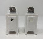 Vintage Icebox Refrigerator Salt And Pepper Shakers White Milk Glass With Corks