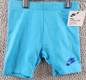 Nike Biker Shorts Little Girls 4T Aqua Blue Side Logo Elastic Waist Pull On - Picture 1 of 13