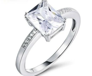 Anillo de plata de ley 925 BENIAMINO circonita cúbica AAAAA solitario 4,3 ct 18K  - Imagen 1 de 6