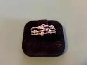 Genuine Sterling Silver 925 - Multi Gemstone Band Ring - 7 / O - 3 Grams - Picture 1 of 1