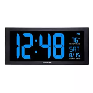 AcuRite Large LED Clock 18 in. Indoor Temperature Blue Display Clear Visibility - Picture 1 of 5