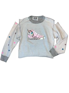 Hope Jeans girls inside out fuzzy cold shoulder unicorn stars sweatshirt size 7 - Picture 1 of 2