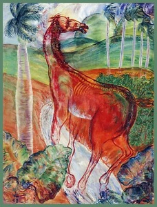 8005.Deko Poster.Raumgestaltung Kunst.Wanddeko.Kubanische Malerei.Rotes Pferd - Bild 1 von 1