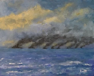 La Gran Flota 1916 - Pintura Original Acrílico 8x10 Militar Guerra Mundial Marina - Imagen 1 de 1