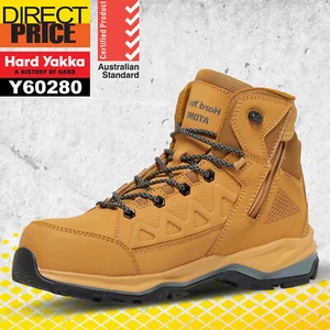 Hard Yakka Work Boots Zip Side Lightweight Wheat Safety Lace ATOMIC Y60280 NEW - Picture 1 of 15