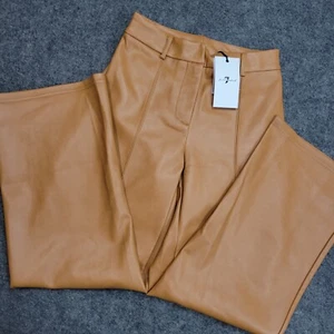 7 For All Mankind Hose Damen XS hellbraun Kunstleder weites Bein hoher Bund Streetwear - Bild 1 von 16