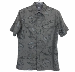 Croft & Barrow Mens Size S Khaki Fish Short Sleeve Button Up Quick Dry Shirt - Picture 1 of 3