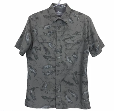 Croft & Barrow Mens Size S Khaki Fish Short Sleeve Button Up Quick Dry Shirt - Image 1 of 3