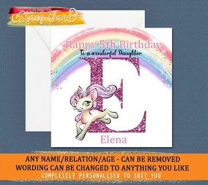 Personalised Childrens Birthday Card Girl Unicorn Rainbow Daughter Sister Niece - Picture 1 of 1