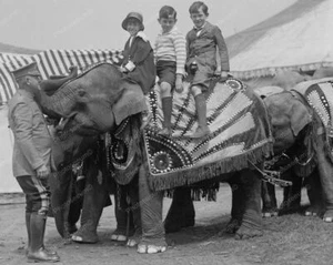 Elephant Ride With Three Children At The Circus 8x10 Reprint Of Old Photo - Picture 1 of 1