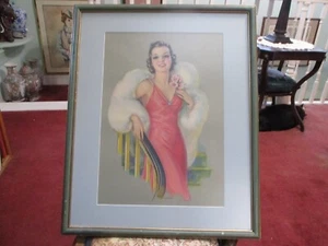 VINTAGE ORIGINAL JULES ERBIT "HELLO, EVERYBODY" 1930'S GLAMOUR PINUP. FRAMED. - Picture 1 of 5