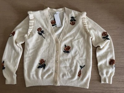 Minnie Rose Cashmere Cardigan  Embroidered Ivory Size Large BNWT  - Image 1 of 4