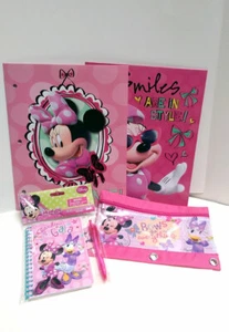 MINNIE MOUSE Niños Regalo Escuela 2 Carpetas Portafolio, Juego de Bolígrafos Diario, Bolsa para Lápices - Imagen 1 de 12