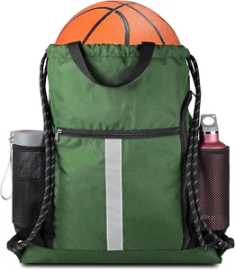Beegreen Drawstring Backpack Sports Gym Bag with Shoe Compartment and Two Water - Picture 1 of 12