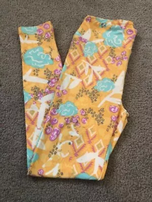 NUEVO Leggings LuLaRoe OS Floral Flor Silvestre Como Nuevo Amarillo Margarita Geométrico Azteca #123 Foto 1 de 2