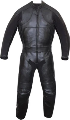 2pc Motorcycle Riding Racing Leather Black Track Suit with Padding and Armor - Image 1 of 4