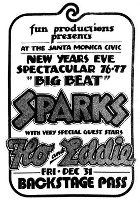 Van Halen+Sparks+Flo & Eddie Backstage Pass Santa Monica Civic Auditorium 1976 - Image 1 of 2