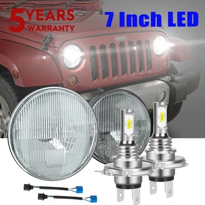 Pair 7" inch Round Led Headlights Hi/Low Beam for Jeep CJ3 1960-1964 1965 1966 - Image 1 of 4