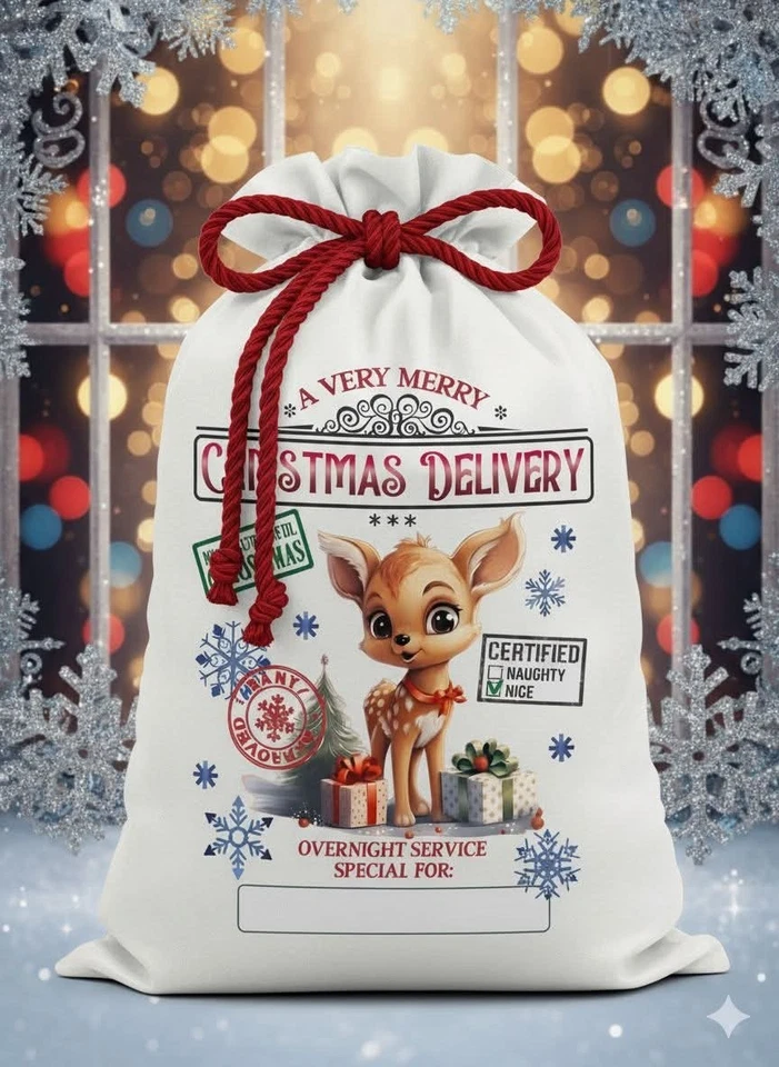 Se puede agregar saco de regalo navideño personalizado con nombre personalizado de reno Foto 1 de 1