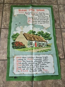Vintage Tea Towel Linen Helen Taylor Bless This House Lyric English Cottage - Picture 1 of 7