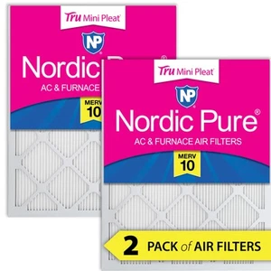 16x25x1 (15_1/2x24_1/2) Nordic Pure Tru Mini Pleat MERV 10 Air Filters 2 Pack - Picture 1 of 7