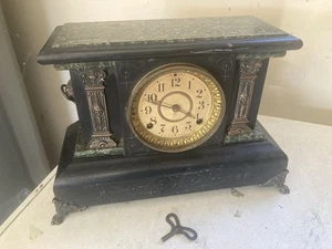 Antq Seth Thomas Adamantine 8 Day  Strike Mantel Clock Copper Columns Lion Head - Picture 1 of 8