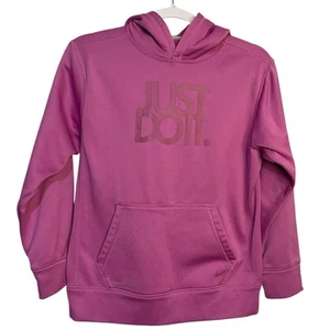 Nike Just Do It Therma Fit Graphic Print Hoodie Girls Large Pink Sweatshirt Y2K - Picture 1 of 10