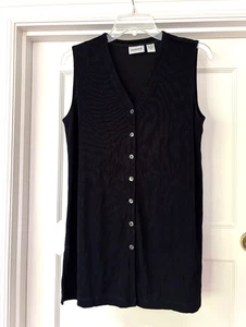 Chicos Travelers V neck button Vest Sz 1 = M Top Black Slinky - Picture 1 of 4