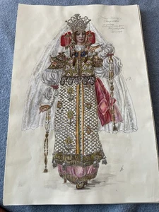 VINTAGE GOLOVIN? BAKST? THEATRE COSTUME DESIGN HAND PAINTING,DRAWING №10 - Picture 1 of 9