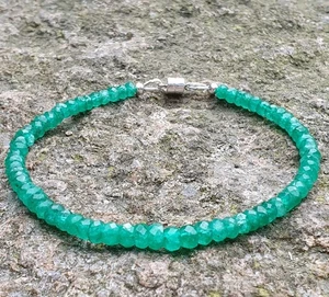 Brazalete de plata de ley 925 esmeralda verde con cierre magnético - Imagen 1 de 8