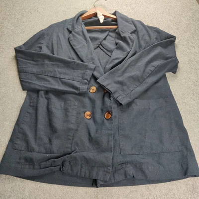 Blazer Anthropology Amandi Mujer Pequeño Azul Marino Hecho en EE. UU. Mezcla de Lino Bolsillo Informal Foto 1 de 4