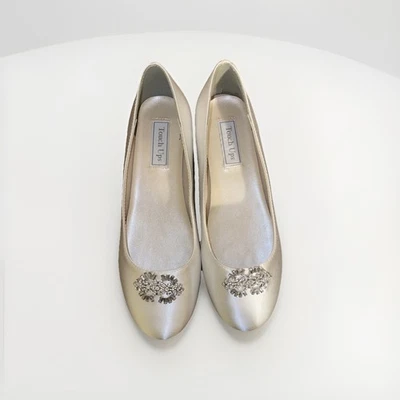 White Wedding Flats Satin Women’s Sz 9 Touch Ups Megan - Image 1 of 4