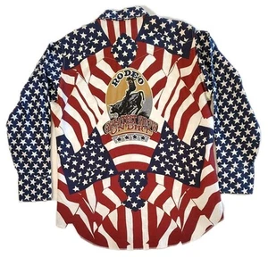 Wrangler Shirt Mens Lg Western Rodeo Flag Snap Brushpopper Vintage 90s - Picture 1 of 13