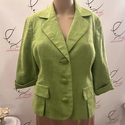 Cato.  Talla 8.   Manga 3/4.  Chaqueta Top Shacket Lino Rayón Forrada Verde. B127 Foto 1 de 4