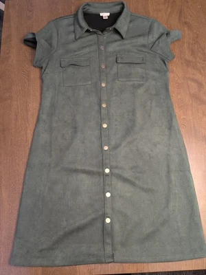 Vestido recto Spense para mujer 10 imitación gamuza verde con botones manga corta elástico Foto 1 de 4