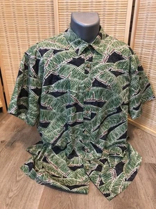 Camisa Cooke Street Hawaiana Abotonada Grande L Palmeras Negras y Verdes (H487) - Imagen 1 de 9
