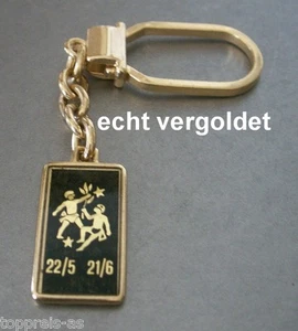Key Ring Zodiac Sign Gemini Twins Gold Plated Keychain Star Sign - Picture 1 of 1