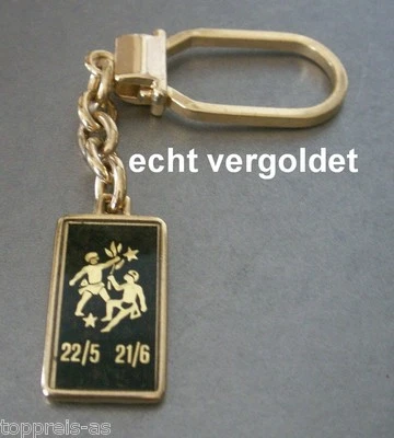 HIERZEGGER SCHLÜSSELANHÄNGER STERNZEICHEN ZWILLINGE GEMINI VERGOLDET KEYCHAIN STAR SIGN