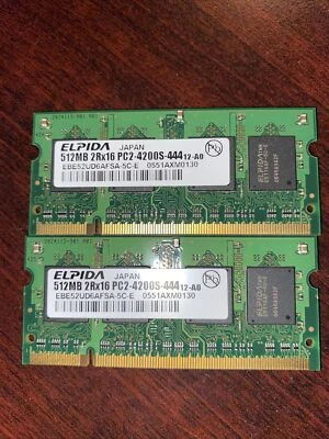 ELPIDA X 2  512 MB RAM Memory 2Rx16 PC2-4200S-444 EBE52UD6AFSA-5C-E. - Image 1 of 2
