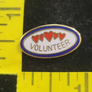 Oval Volunteer Pin with Hearts Red White Blue Lapel pin Event Badge Tie Tack - Picture 1 of 3