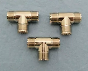UHF "T" Connector, ( F/M/F, or F/F/F), Gold Center, 3 Pack , Quality Counts! - Picture 1 of 3